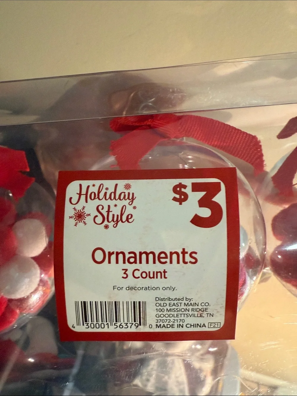 Pom-Pom Fillable Ornaments (Red, White, Blue) - 3 Pack